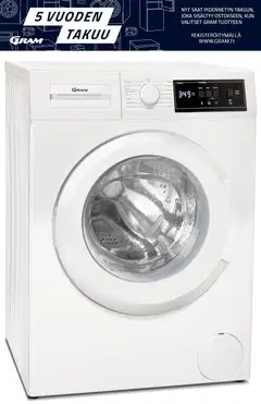 Gram edestä täytettävä pyykinpesukone 7kg WDE 70714-90/1 valkoinen - 1
