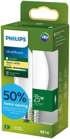 Philips Ultra Efficient LED-lamppu 1.2W B35 E14 2700K 252LM huurrettu - 2