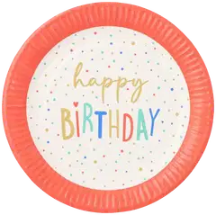 Lautasta, paperia, pyöreä Ø 23 cm "Happy Birthday" - 1