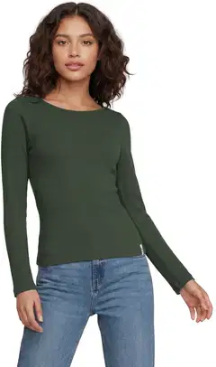 WKLY. naisten ribbitrikoopusero boatneck, levenevä hihansuu 213W312603 - Deep Forest - 1