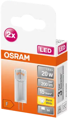 Osram LED pin 1,5 W/2700 K 12 V G4 ei-himmennettävä kirkaskupuinen LED-pienoislamppu 2kpl/pkt - 3