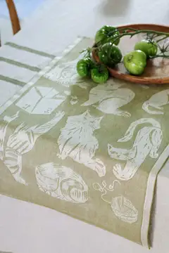 Lapuan Kankurit keittiöpyyhe Kissanpäivät 46x70 cm, valko-oliivi - 3