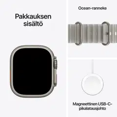 Apple Watch Ultra 4 GPS + Cellular 49 mm:n luonnontitaanikuori ja läpikuultavanharmaa Ocean-ranneke - MJAD4KS/A - 4