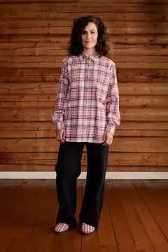 Reino&Aino naisten flanellipaita - pink check - 3