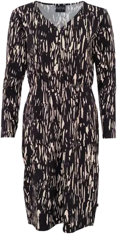 RATIA® naisten pitkähihainen trikoomekko Mirva Texture - Musta/hiekka - 1