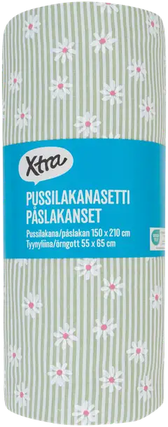 Xtra pussilakanasetti Daisy 150x210 cm vihreä-valkoinen - 2