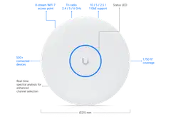 Ubiquiti kattoon asennettava 8-stream WiFi 7 -tukiasema 10 GbE -tuella U7-Pro-XGS - 16
