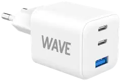 Wave 65 W pikalataava GaN -verkkolaturi, 2 x USB Type-C + 1 x USB-A, valkoinen - 1
