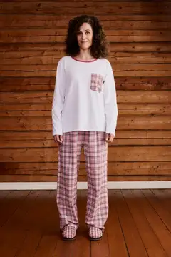 Reino&Aino naisten flanellipyjama Aino - pink check - 9