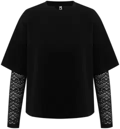 WKLY. naisten väljärunkoinen trikoopusero pitsihihoilla 213W126922 - Black - 2