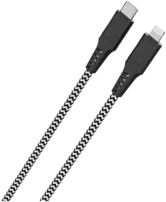 Wave Punottu datakaapeli, USB Type-C -> Apple Lightning (MFI), 1,5m, Mustavalkoinen - 1