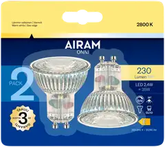 Airam Led kohde PAR16 Fullglass 2.4W GU10 36D 270lm/500cd 2800K himmennettävä, 2/blister - 2