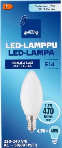 Rainbow LED-kynttilälamppu 4W E14 4000K 470lm huurrettu lasi - 1