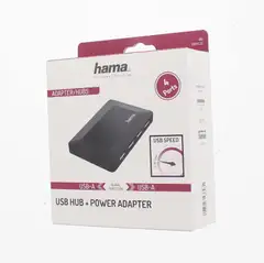 Hama USB-hubi, 4-porttinen, USB-A uros, 4 x USB-A, USB 2.0, 480 Mbit/s, virtalähteellä - 3