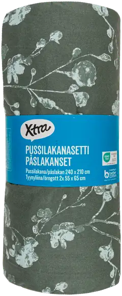 Xtra tuplapussilakanasetti Berry 240 x 210 cm + 2 x 55 x 65 cm tummanvihreä - 3
