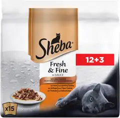 Sheba Fresh&Fine Siipikarjalajitelma kastikkeessa 15x50g - 1