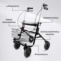 Arvo rollaattori sisä- ja ulkokäyttöön, musta - 2