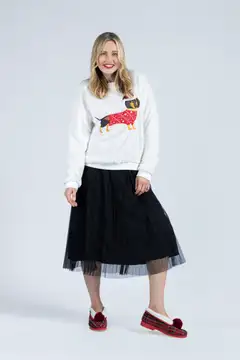 Ronald naisten väljä joulufleece jouluisella koira koristelulla - Off white - 8