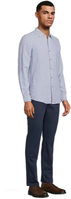 London Fog miesten raidallinen pellavakauluspaita 194LF15263 - Blue striped - 4