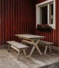 EcoFurn® Granny-setti, pöytä ja 2 penkkiä,  harmaa mänty öljytty osina - 2