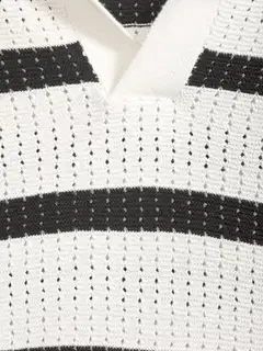 WKLY. miesten lyhythihainen neulepaita 195W152609 - Off white-black stripe - 6