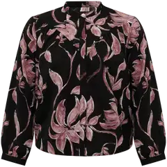 Now Curvy naisten kuosillinen paitapusero koristenapilla, D-mitoitus - D.purple&pink - 1