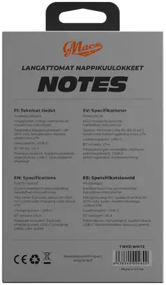 Macs langattomat nappikuulokkeet Notes valkoinen - 4