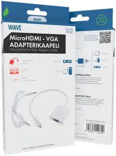 Wave Adapterikaapeli, MicroHDMI uros - VGA naaras, 25cm, Valkoinen - 2