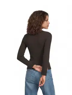 WKLY. naisten ribbipusero boatneck, levenevä hihansuu 213W312603 - Chocolate - 3