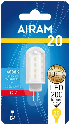 Airam Led polttimo 1.9W G4 220lm 4000K 12V, blister - 2