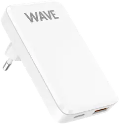 Wave 65W Pikalataava Slim GaN -verkkolaturi, 1 x USB Type-C + 1 x USB-A, Valkoinen - 1