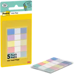 Post-it® teippimerkit 683-5PASTEL0, lajitelma pastellivärejä, 11,9 mm x 43,2 mm, 20 teippimerkkiä/väri, 100 teippimerkkiä/pakkaus, 1 annostelija/pakkaus - 2