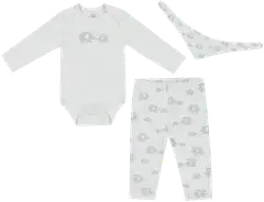 TEX BABY vauvojen setti 3-osaa body+housut+huivi Elefantti - Off white - 1