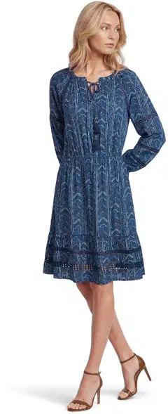 Margaux Riviera naisten lyhyt kuviollinen frillahelmainen mekko SOK-001A - BLUE - 1