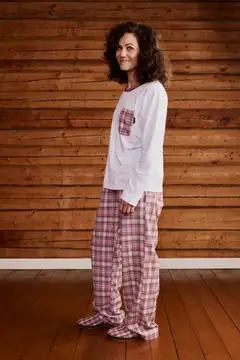 Reino&Aino naisten flanellipyjama Aino - pink check - 4
