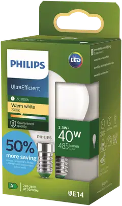 Philips Ultra Efficient LED-lamppu 2.3W P45 E14 2700K 485LM huurrettu - 2