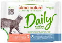 Almo Nature Daily monipakkaus tonnikala-lohi & turska-katkarapu 6 x 70 g - 1