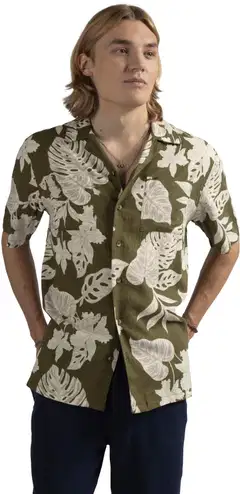 London Fog miesten kuviollinen pellavapaita 194LF15261 - Green AOP - 7