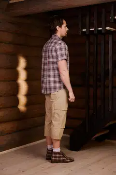 Reino&Aino miesten lyhythihainen ruutupaita Reino - Brown check - 3