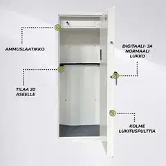 Trekker Asekaappi 20-Asetta AS2000, Valkoinen, Digitaalilukolla - 4