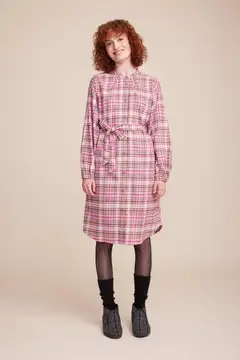 Reino&Aino naisten flanellimekko - reino pink check - 5