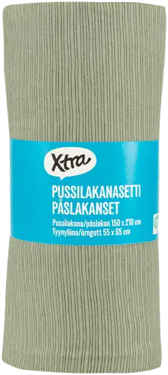 Xtra pussilakanasetti Pinstripe 150x210 cm tummanvihreä - 2