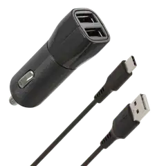 Wave Autolaturi, 2 x USB + USB Type-C kaapeli (15,5W), Musta - 1