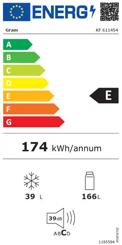 Gram jääkaappi pakastelokerolla KF 611454, korkeus 140cm, valkoinen - 4