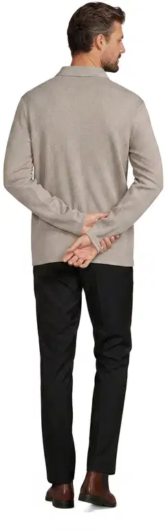 London Fog miesten pitkähihainen jacquard jersey -pikeepaita 194L292607 - Beige - 4