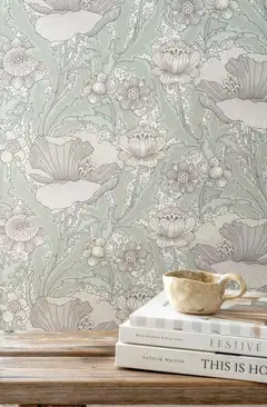 Sandudd Signature kuitutapetti Unelma 5452-3 10,05 x 0,53 m greiget, valkoiset ja helmiäiset kukat, vaaleanvihreät lehdet - 2