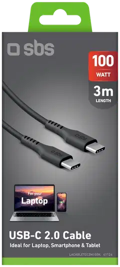 SBS USB‑C-kaapeli 100W, 3 m, musta - 2