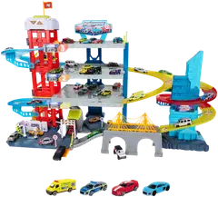 Majorette - Double Track Garage, nelikerroksinen autotalli ja 4 autoa, 7,5 cm, die-cast, moottoroitu hissi - 2