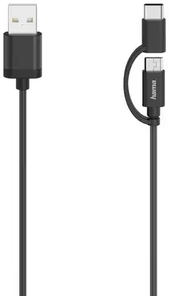 Hama USB-kaapeli, 2 in 1, USB-A uros - Micro-USB uros / USB-C uros, USB 2.0, 480 Mbit/s, 0,75 m - 1