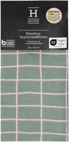 House sisustustyynynpäällinen Elonkorjuu 50x50 cm vihreä/vaaleanpunainen PatternLab - 2